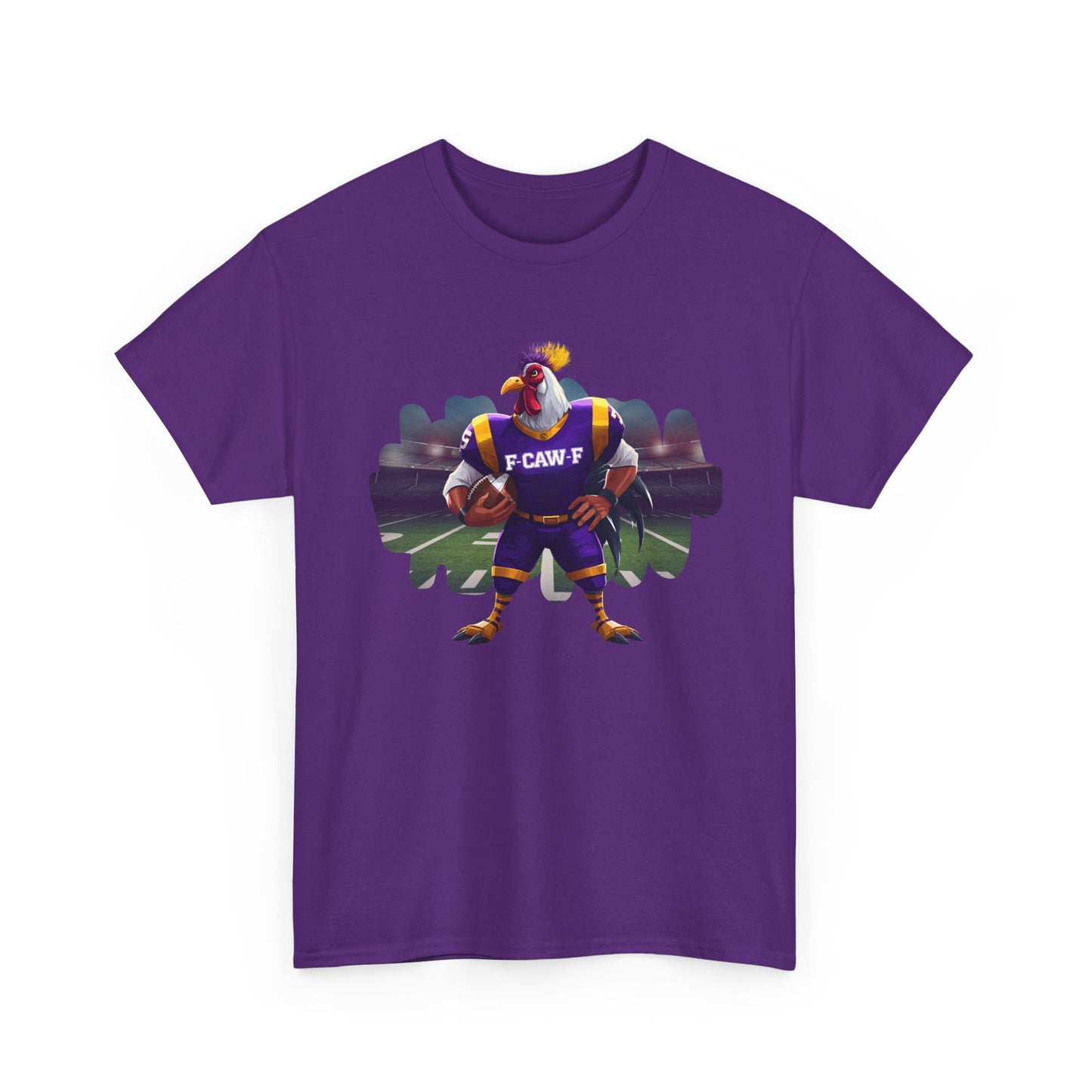 F-CAW-F Football Rooster, Purple and Gold , Sporty Unisex Heavy Cotton Tee