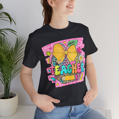 Funky Teacher Tshirt, Unisex, Bella Canvas, Back to school, apple, animal print