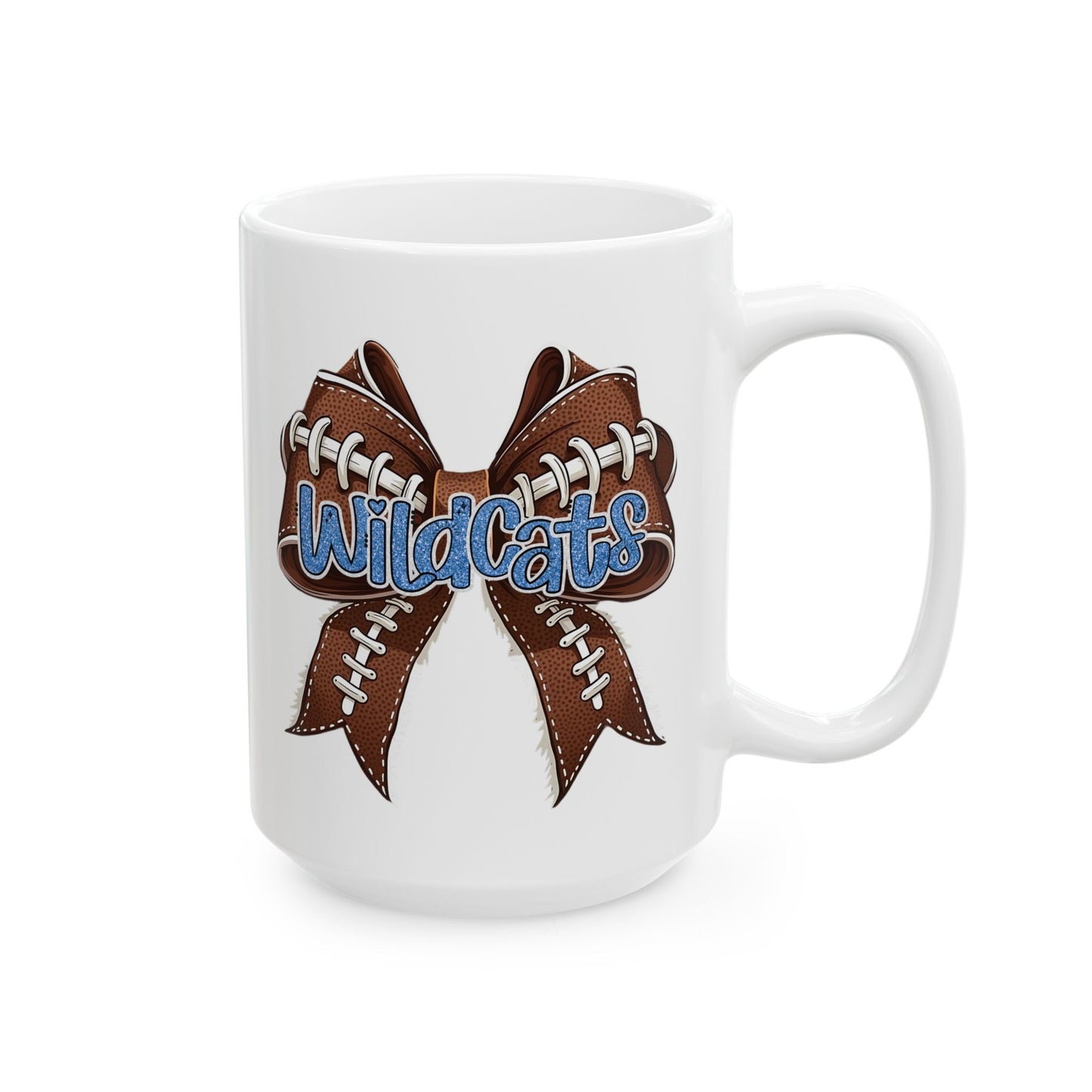 Blue, Glitter, Football, Bow, Wildcats Ceramic Mug - Cute Coffee Cup