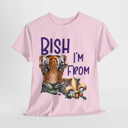 I'm From Louisiana, Unisex Heavy Cotton Tee with Tiger Design, game day, Tigers, Fleur De Lis, Tiger Face