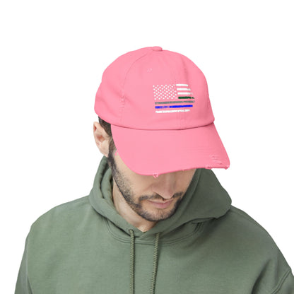 Thin Blue and Thin green Flag, Unisex Distressed Cap, Law Enforcement, Military, hat