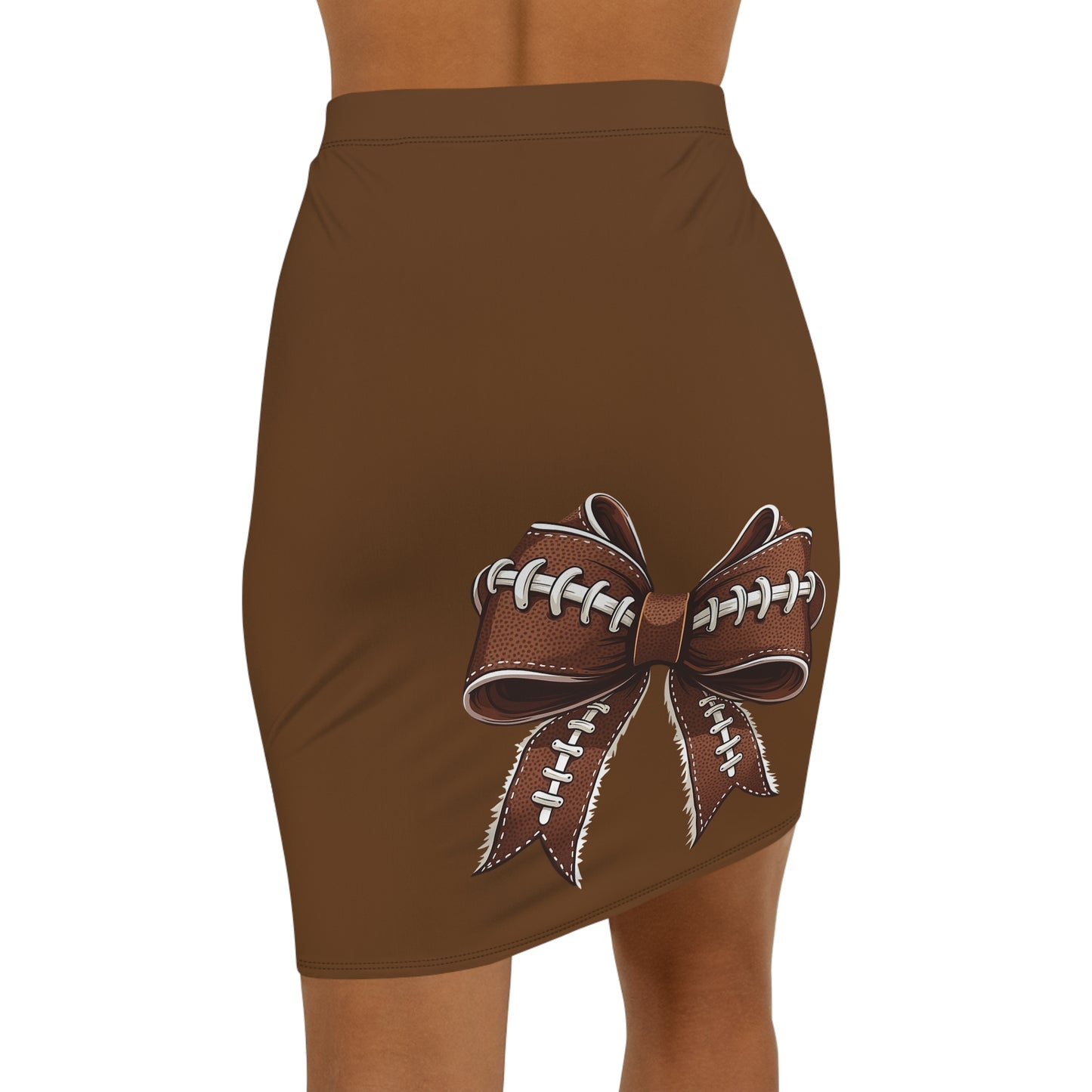 Brown Football Bow Women's Pencil Skirt, Stylish Skirt Fun Night Out, Team Spirit! Game Day, homecoming