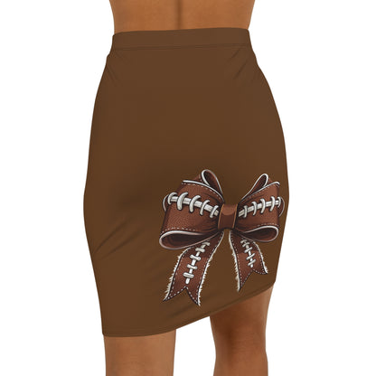Brown Football Bow Women's Pencil Skirt, Stylish Skirt Fun Night Out, Team Spirit! Game Day, homecoming