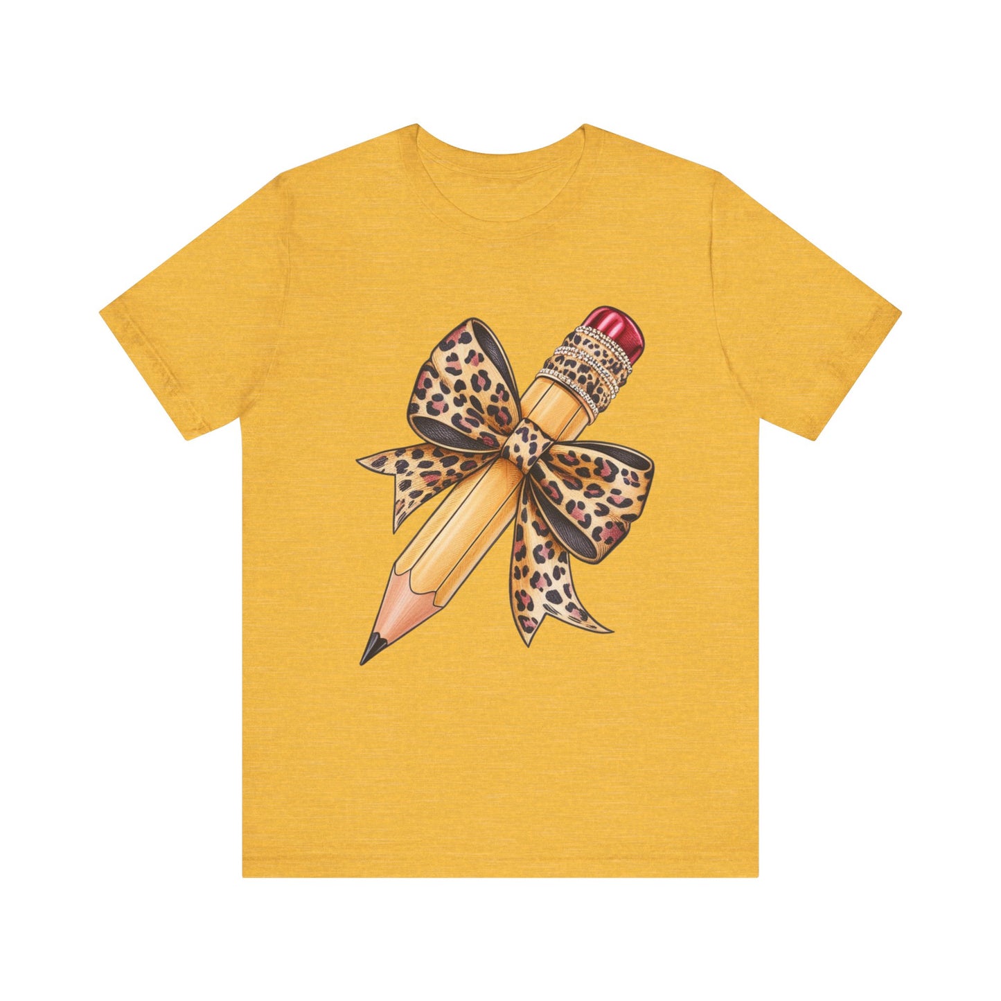 Leopard Bow Pencil Tee - Cute Teacher Gift, Back to School Outfit, Art Lover Shirt, Classroom Apparel, Fun Educational Shirt