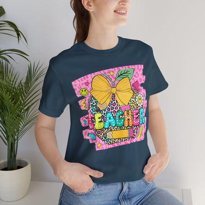 Funky Teacher Tshirt, Unisex, Bella Canvas, Back to school, apple, animal print