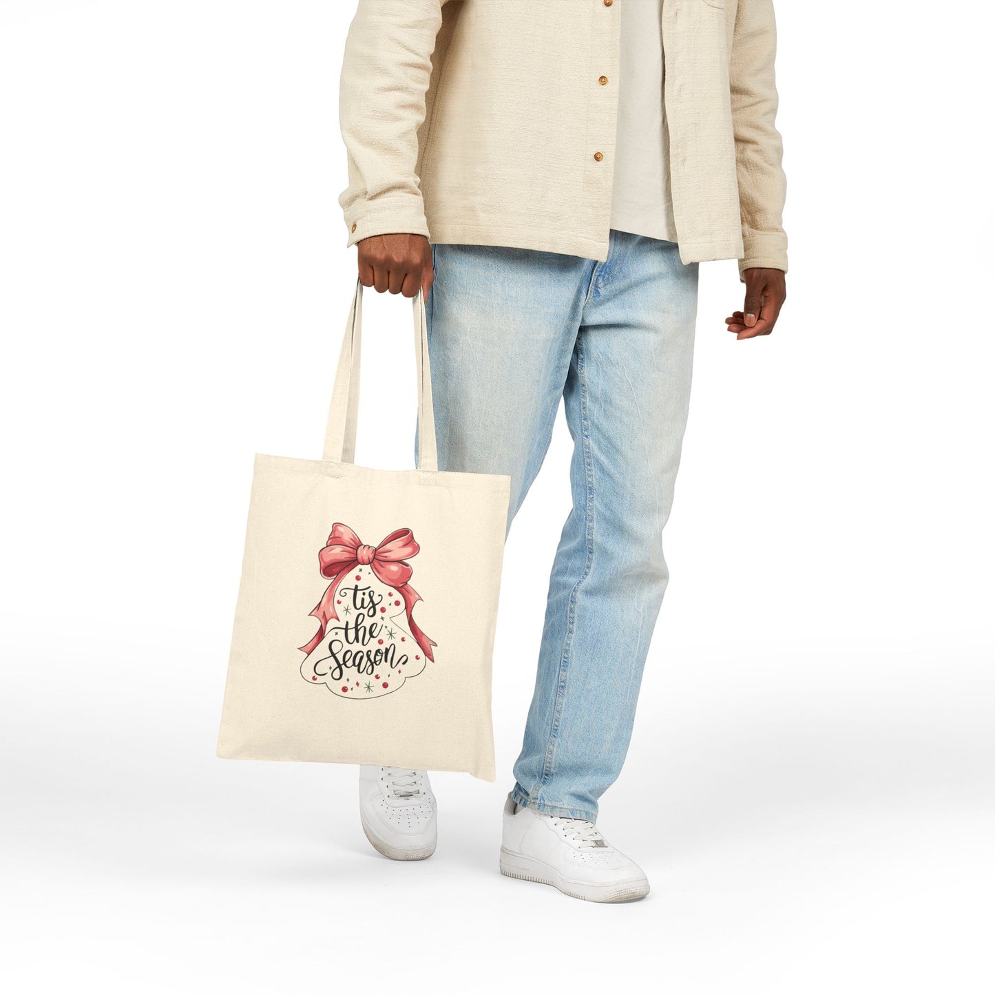 Festive Cotton Canvas Tote Bag - "'Tis the Season" Christmas Gift, Reusable Shopping Bag, Holiday Decor, Eco-Friendly Tote