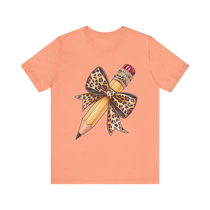 Leopard Bow Pencil Tee - Cute Teacher Gift, Back to School Outfit, Art Lover Shirt, Classroom Apparel, Fun Educational Shirt