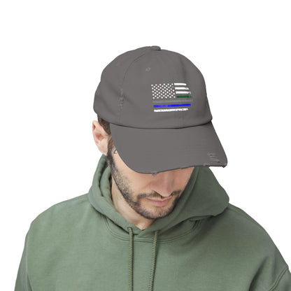 Thin Blue and Thin green Flag, Unisex Distressed Cap, Law Enforcement, Military, hat