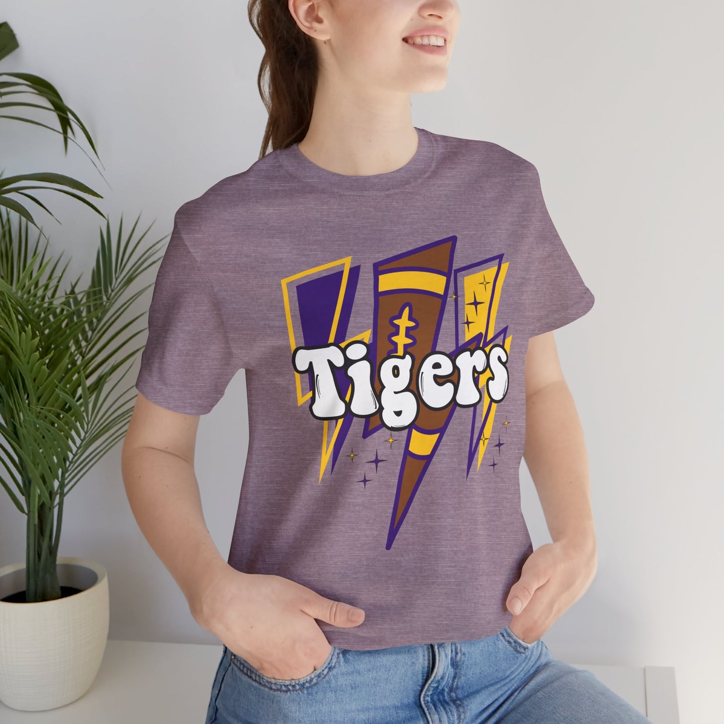 Tigers Football Tshirt, Lightning, Retro, LSU, Purple and Gold