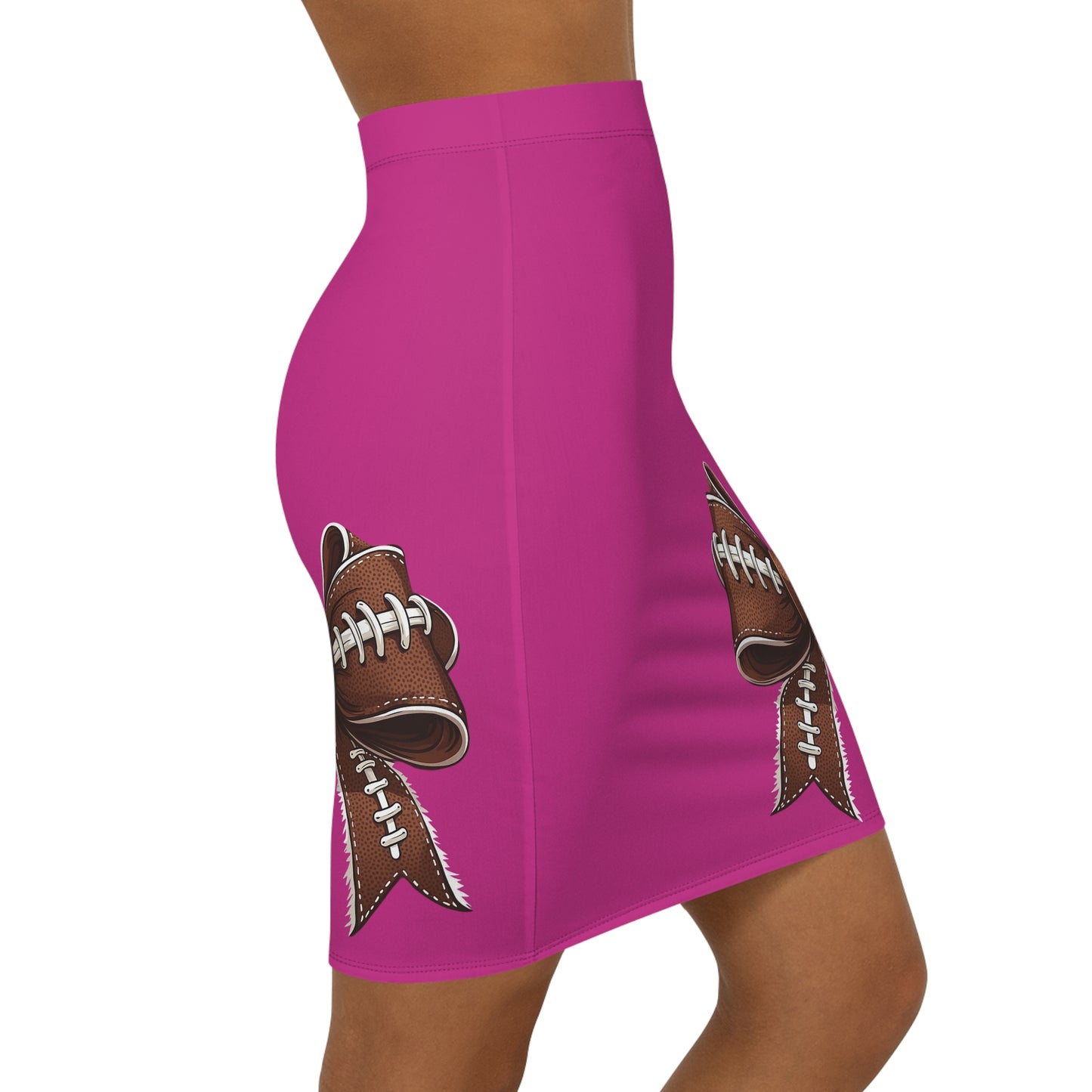 Deep Pink Football Bow Women's Pencil Skirt, Stylish SkirtFun Night Out, Team Spirit! Game Day