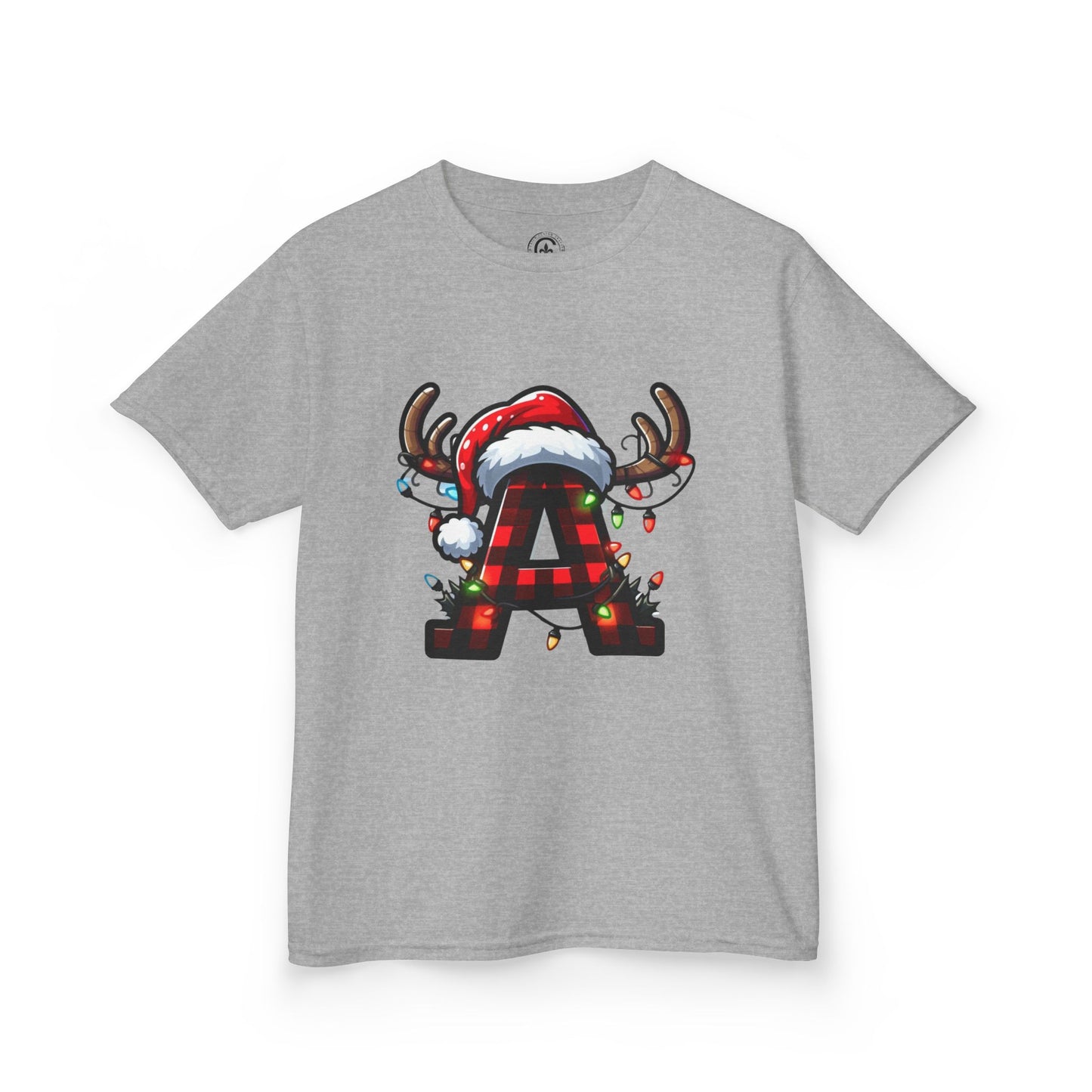 Letter A, Christmas Themed Kids Tee, Holiday Gift for Children, Personalized Holiday Shirt, Kids Holiday Outfit, Family Matching