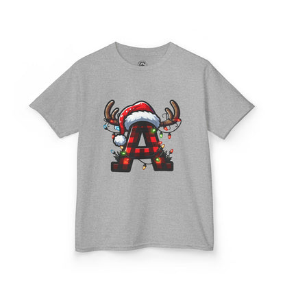 Letter A, Christmas Themed Kids Tee, Holiday Gift for Children, Personalized Holiday Shirt, Kids Holiday Outfit, Family Matching