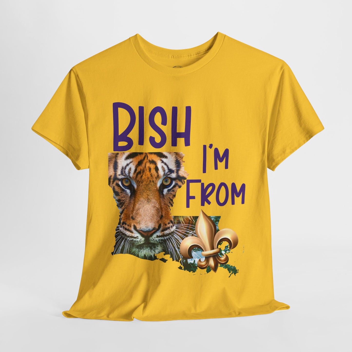 I'm From Louisiana, Unisex Heavy Cotton Tee with Tiger Design, game day, Tigers, Fleur De Lis, Tiger Face