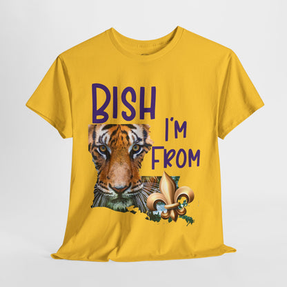 I'm From Louisiana, Unisex Heavy Cotton Tee with Tiger Design, game day, Tigers, Fleur De Lis, Tiger Face