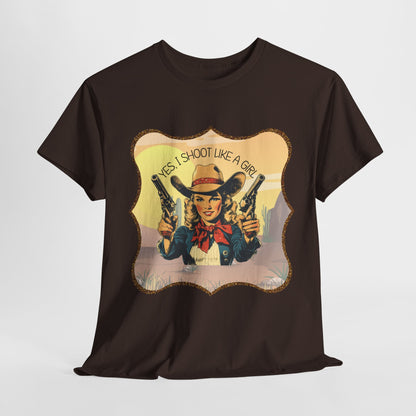 Personalized, Western Style Graphic Tee - "Yes, I Shoot Like A Girl", Cowgirl Shirt, Gift for Her, Feminist Apparel, Casualwear, Rodeo Outfit