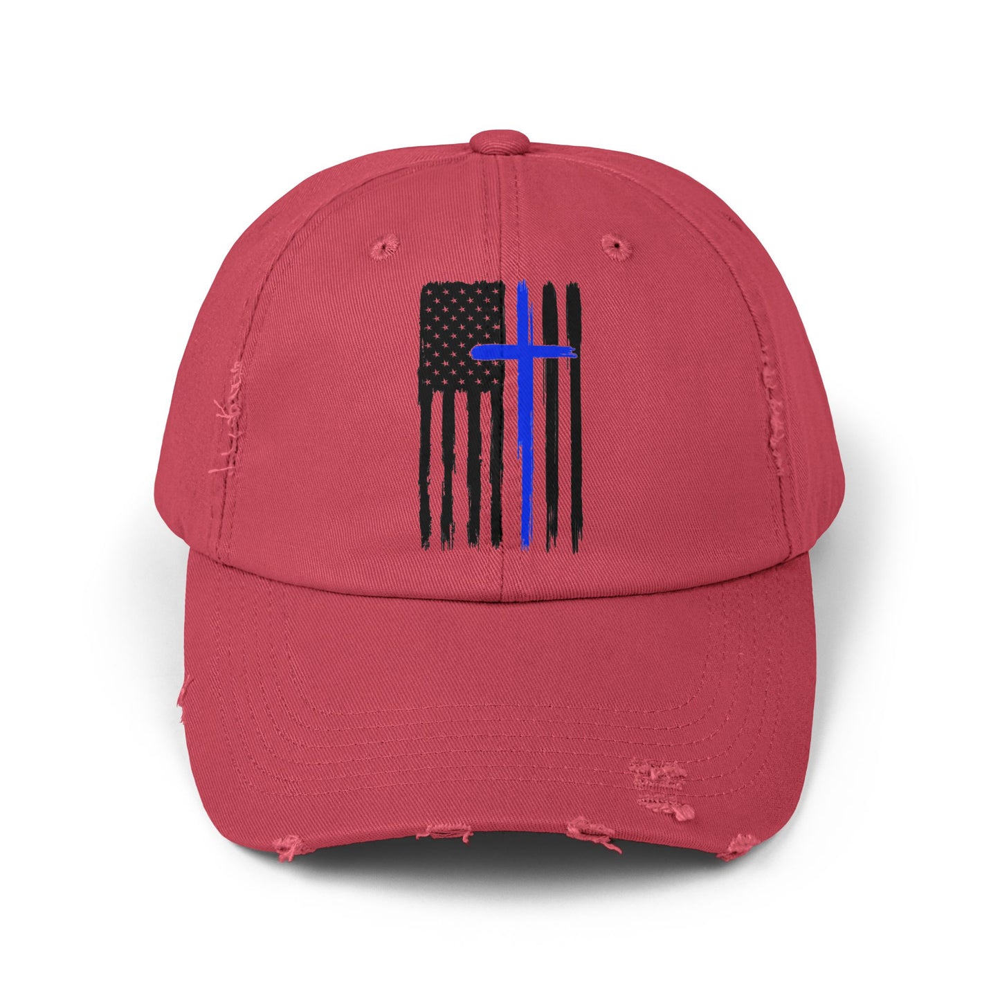 Thin Blue Line, Cross, Flag, Unisex Distressed Cap, Funny Hat, Casual Gift, Everyday Wear, Cool Accessory, Adjustable Cap