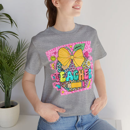 Funky Teacher Tshirt, Unisex, Bella Canvas, Back to school, apple, animal print