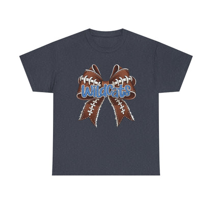 Blue Glitter Wildcats Football Bow, Unisex Tee, Cute Cotton Shirt, School Spirit Apparel,