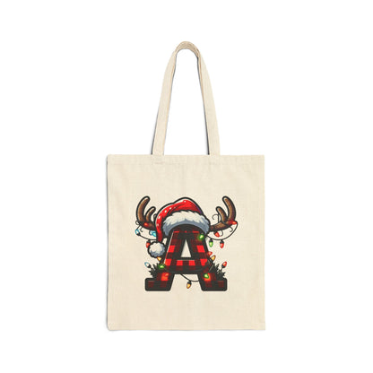 Christmas Monogram A Cotton Canvas Tote Bag, Personalized Holiday Tote, Eco-Friendly Gift, Stylish Shopping Bag, Reusable Christmas Shopper