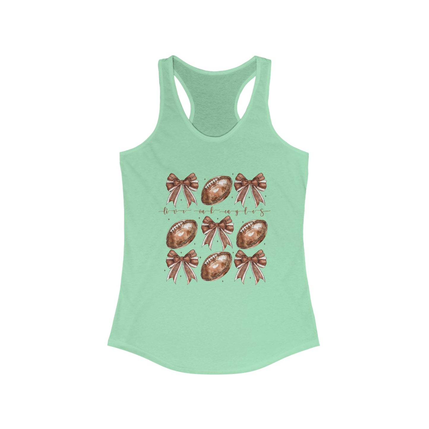 Live Oak Eagles, Footballs and Bows Women's Racerback Tank Top, Perfect for Game Day, Sports Events, Tailgating, and Everyday Wear