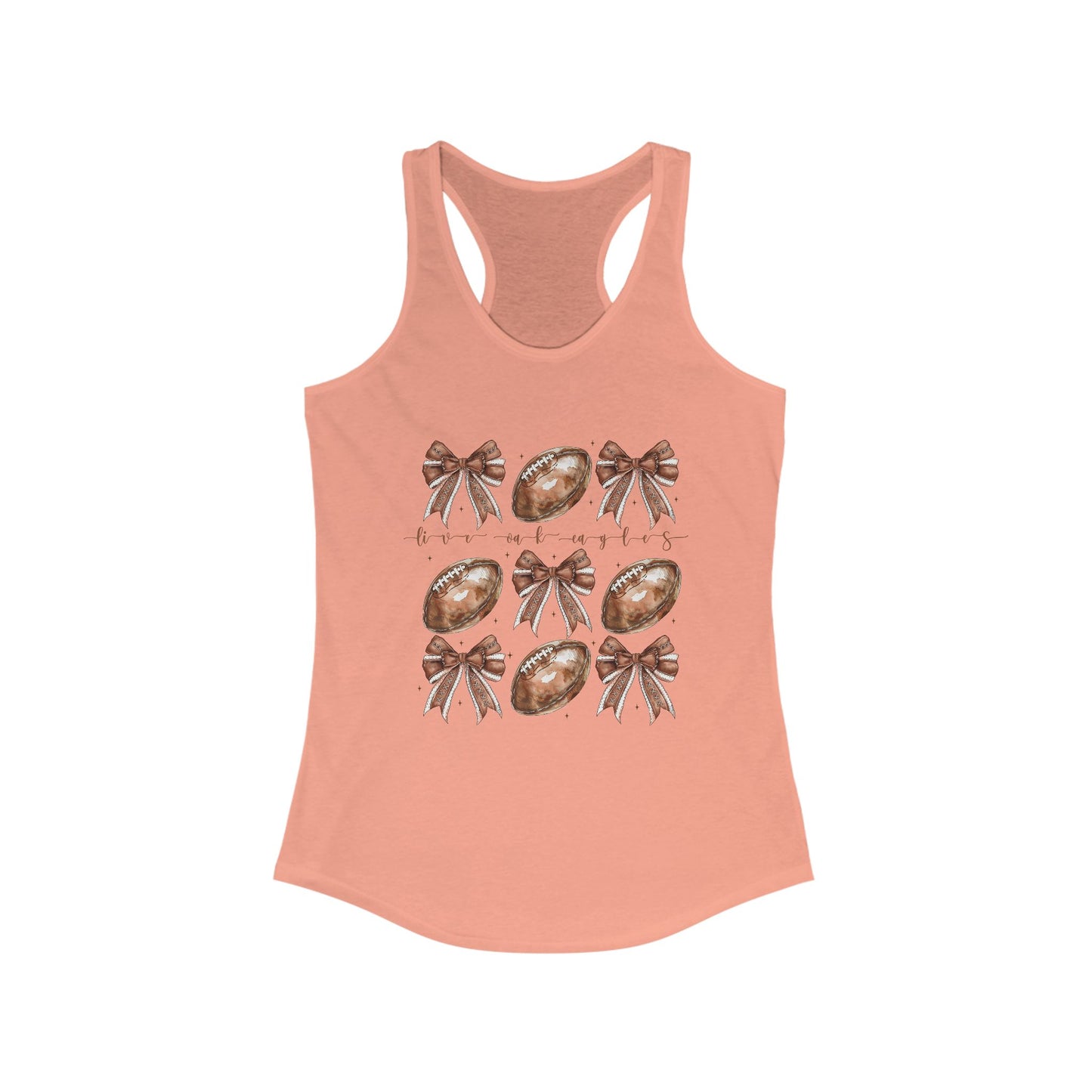 Live Oak Eagles, Footballs and Bows Women's Racerback Tank Top, Perfect for Game Day, Sports Events, Tailgating, and Everyday Wear