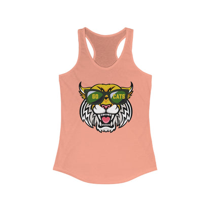 Cool Cat, Wildcat with Sunglasses Racerback Tank - Go Cats Shirt, Women's Workout Top, Summer Outerwear, Sports Fan Gear, Cute Animal Tee