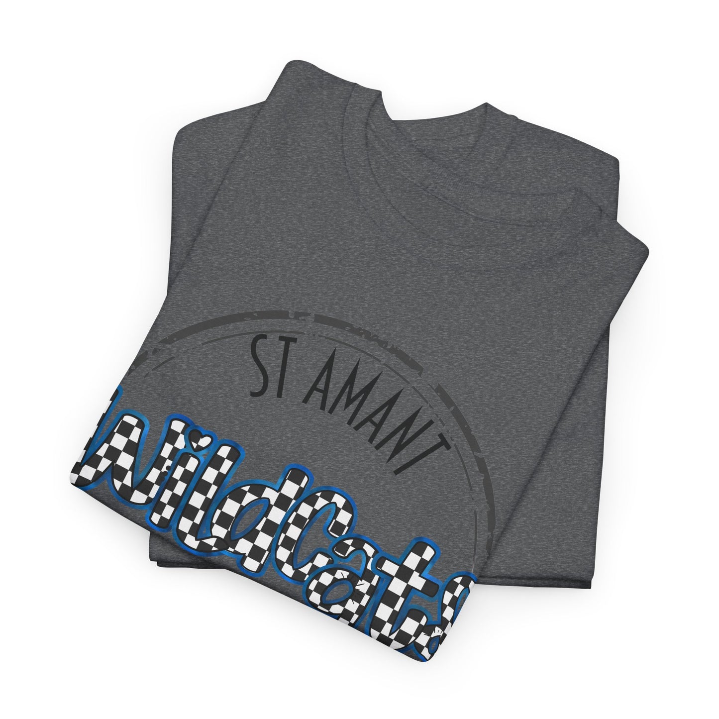 SAMS Wildcats with a black checkered style, Whimsical on a Unisex Tshirt, St Amant Middle School