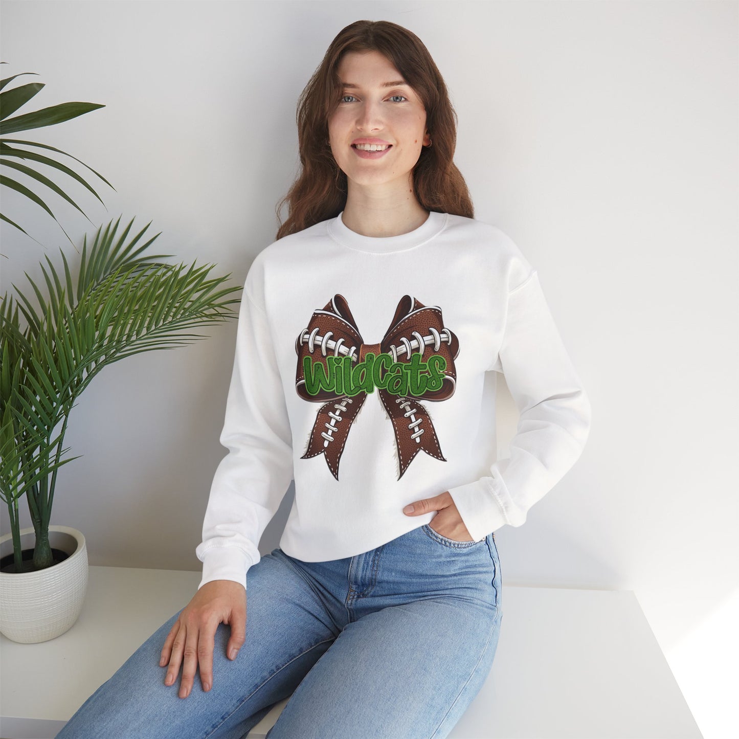 Wildcats Football, Bow Crewneck Sweatshirt, Cozy Unisex Sweatshirt, Perfect Gift for Birthdays, Casual Wear, Wildcat Theme Apparel, Walker, La WHS, WJH