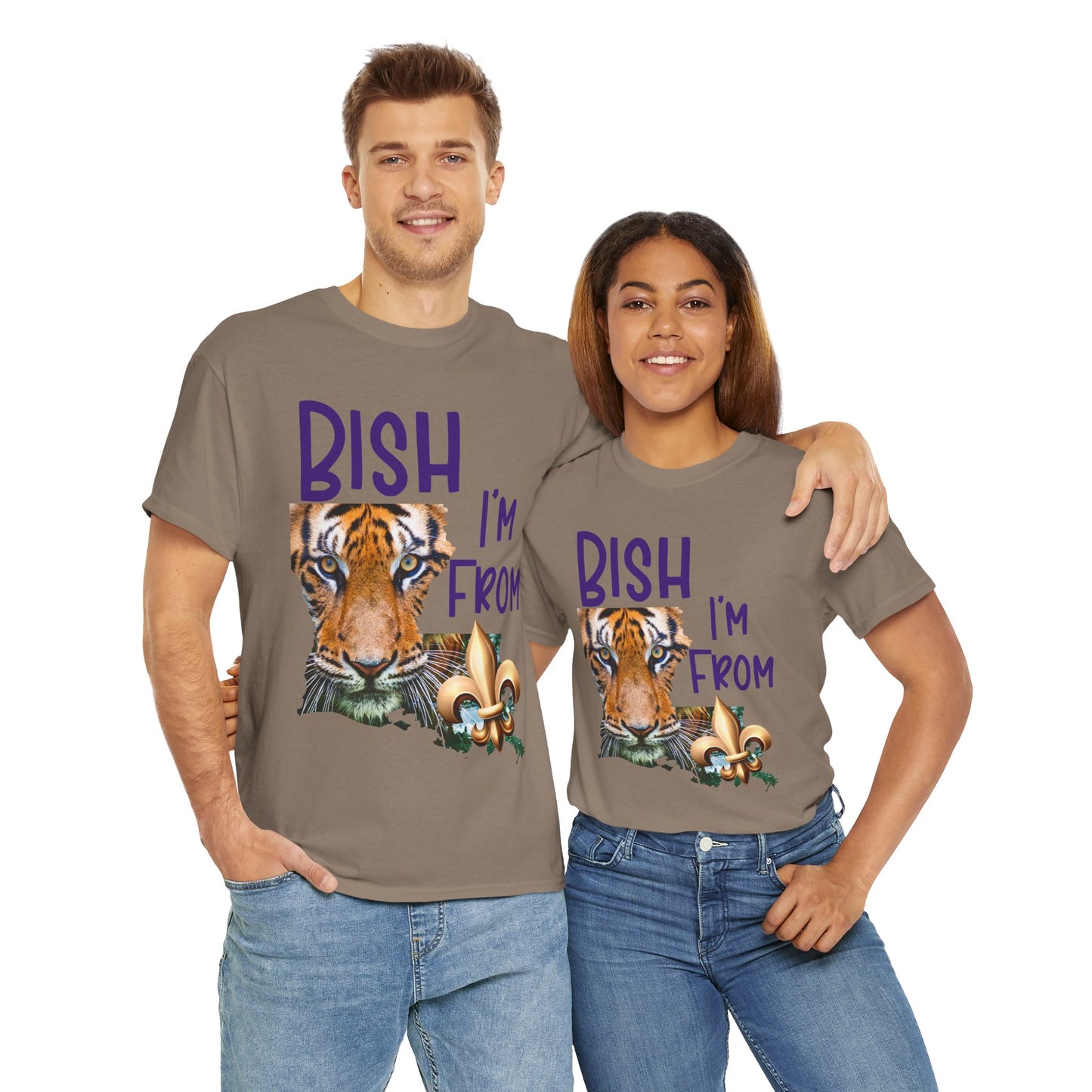 I'm From Louisiana, Unisex Heavy Cotton Tee with Tiger Design, game day, Tigers, Fleur De Lis, Tiger Face