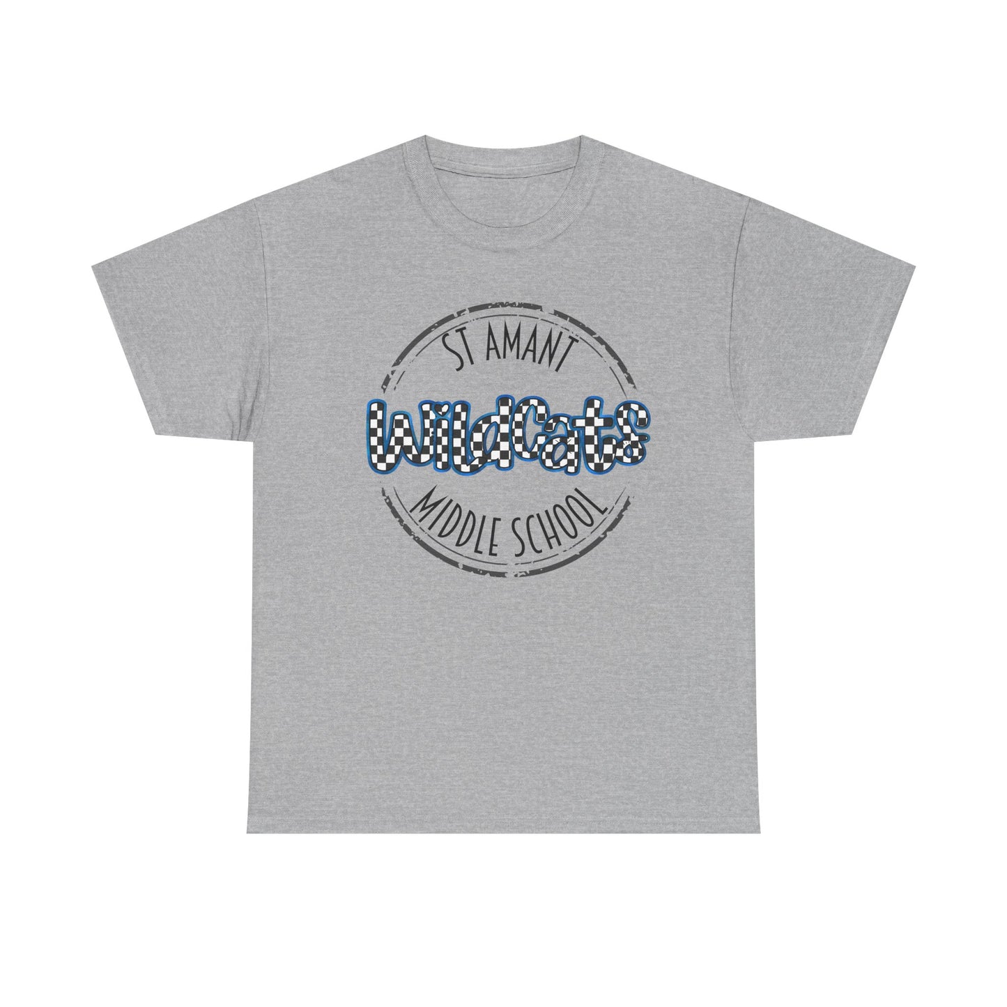 SAMS Wildcats with a black checkered style, Whimsical on a Unisex Tshirt, St Amant Middle School
