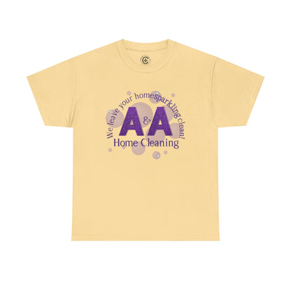 A&A Cleaning Services, Logo, Purple on Gold Crew Neck unisex tshirt, Gildan
