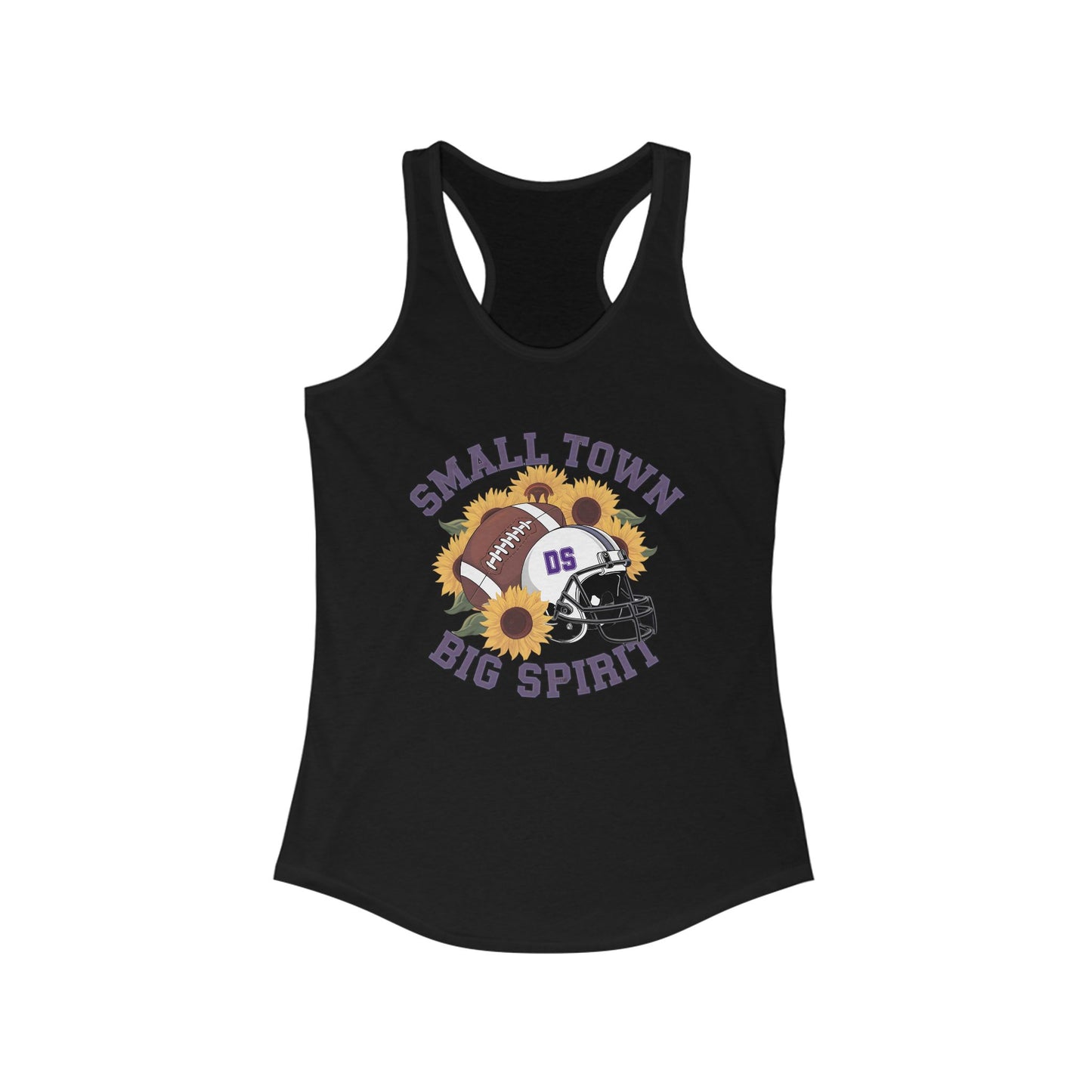 Small town, Big Spirit, Denham Springs, Football, Women's Racerback Tank Top, Perfect for Game Day, Sports Events, Tailgating, and Everyday Wear