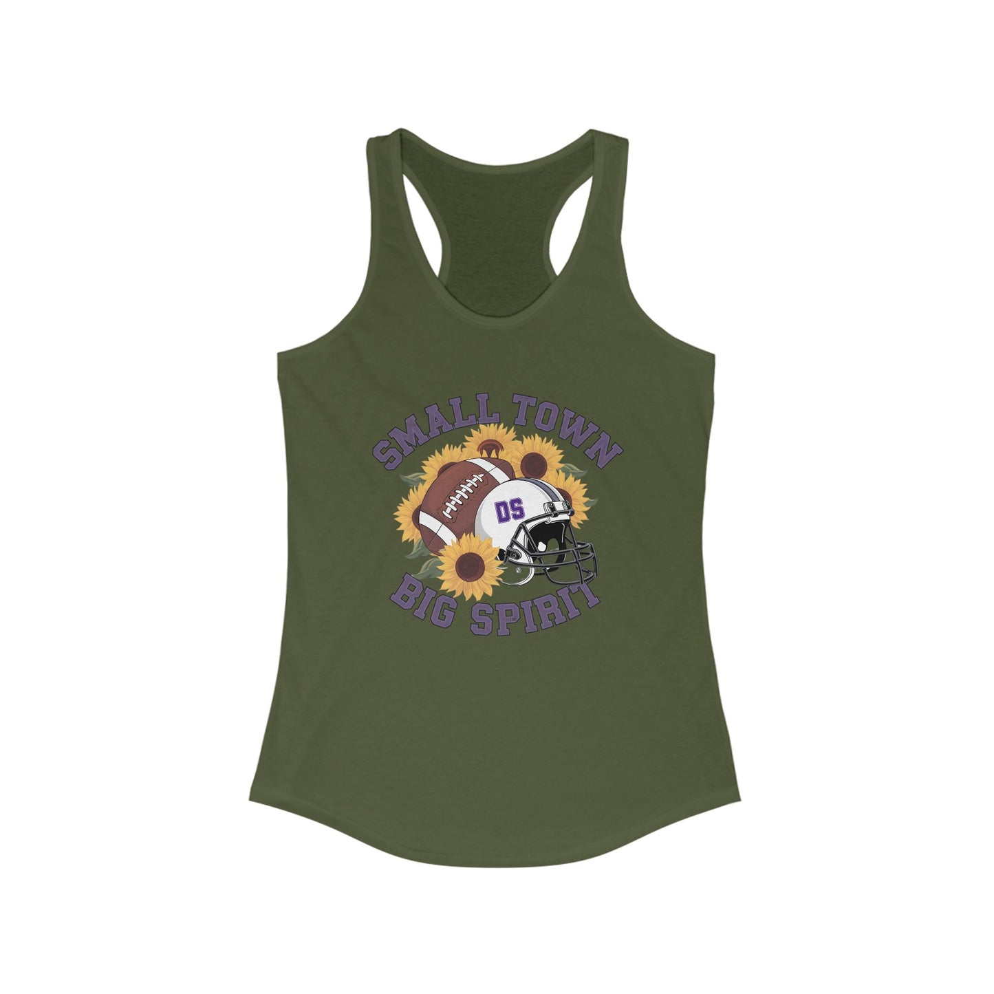 Small town, Big Spirit, Denham Springs, Football, Women's Racerback Tank Top, Perfect for Game Day, Sports Events, Tailgating, and Everyday Wear