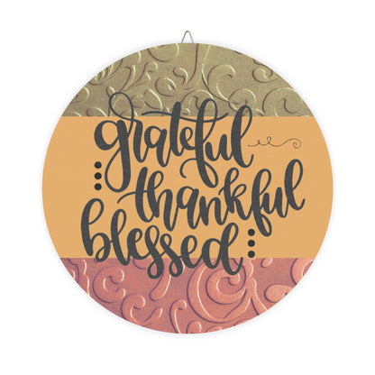 Grateful, Thankful, Blessed, Thanksgiving Door, Decor, Sign, Wreath, Wooden Door Hanger