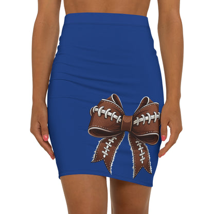 Deep Blue Football Bow Women's Pencil Skirt, Stylish SkirtFun Night Out, Team Spirit! Game Day, homecoming