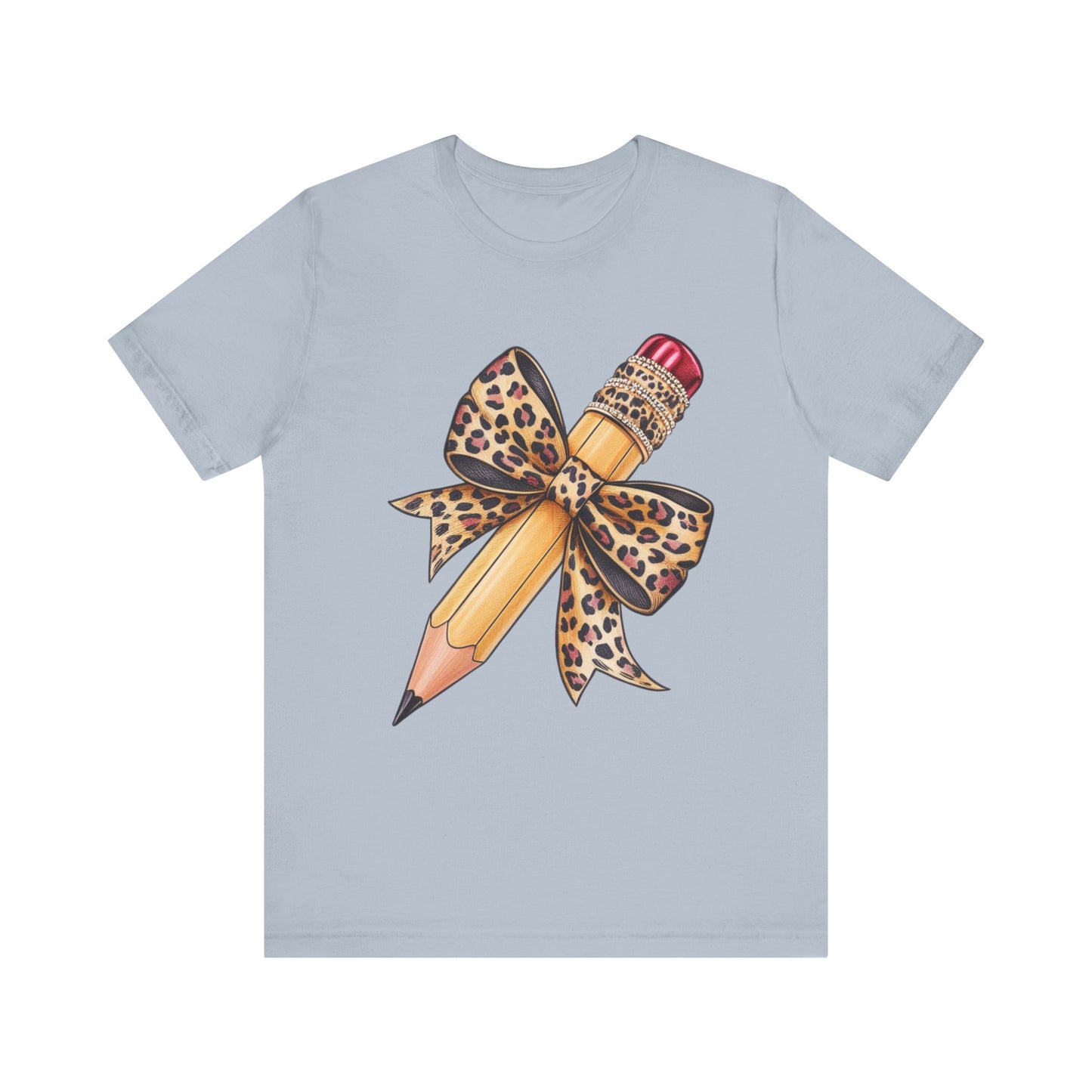 Leopard Bow Pencil Tee - Cute Teacher Gift, Back to School Outfit, Art Lover Shirt, Classroom Apparel, Fun Educational Shirt