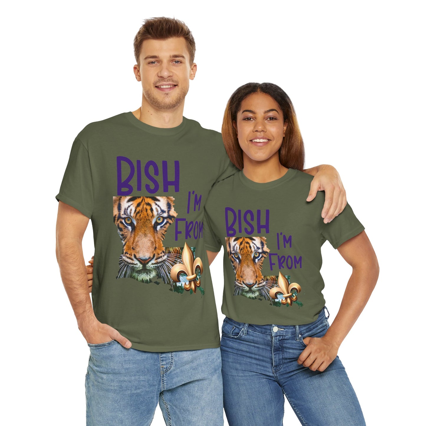 I'm From Louisiana, Unisex Heavy Cotton Tee with Tiger Design, game day, Tigers, Fleur De Lis, Tiger Face