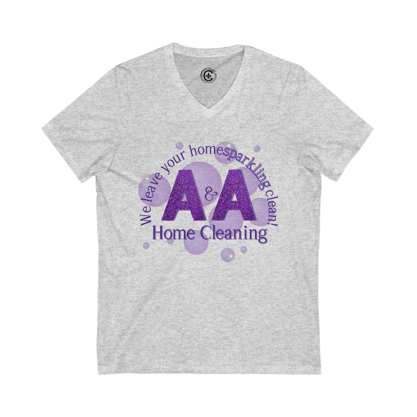 A&A, Purple Logo on a VNeck, Bella Canvas