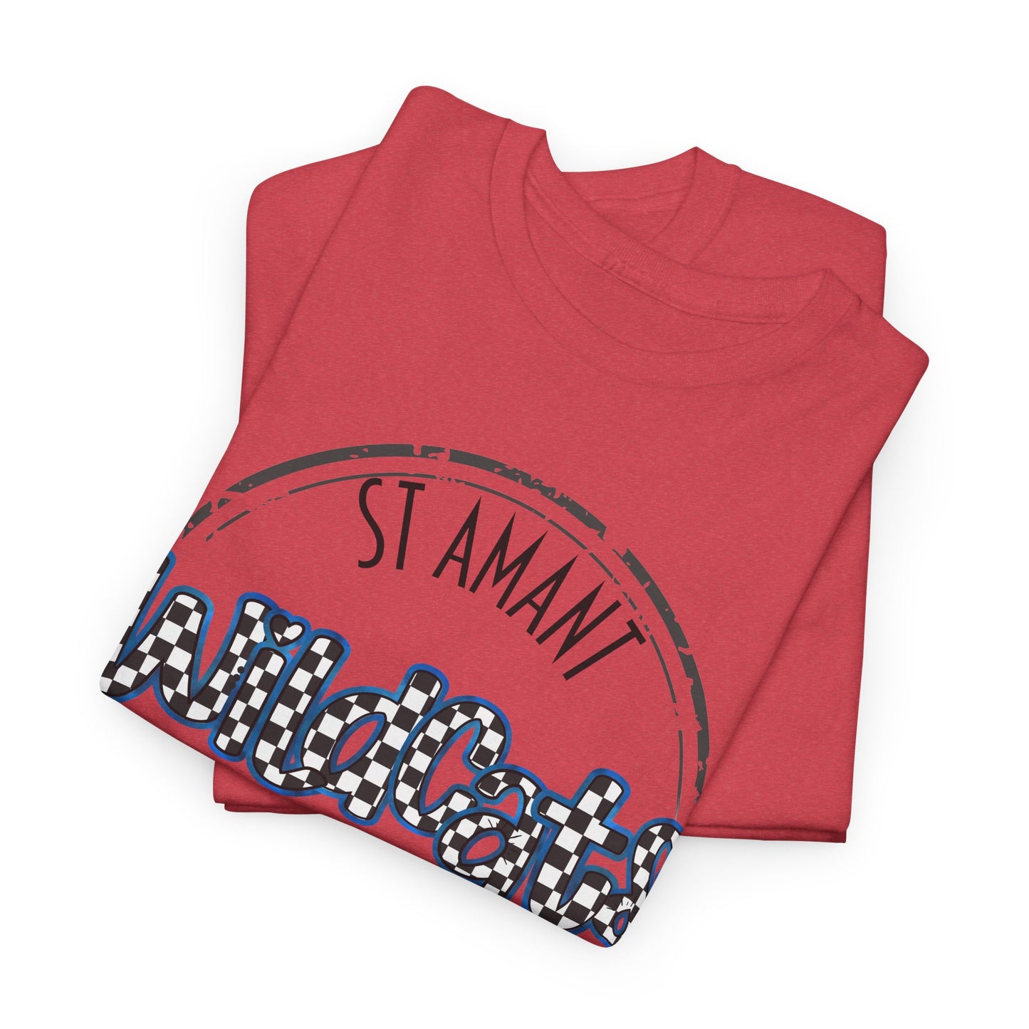 SAMS Wildcats with a black checkered style, Whimsical on a Unisex Tshirt, St Amant Middle School