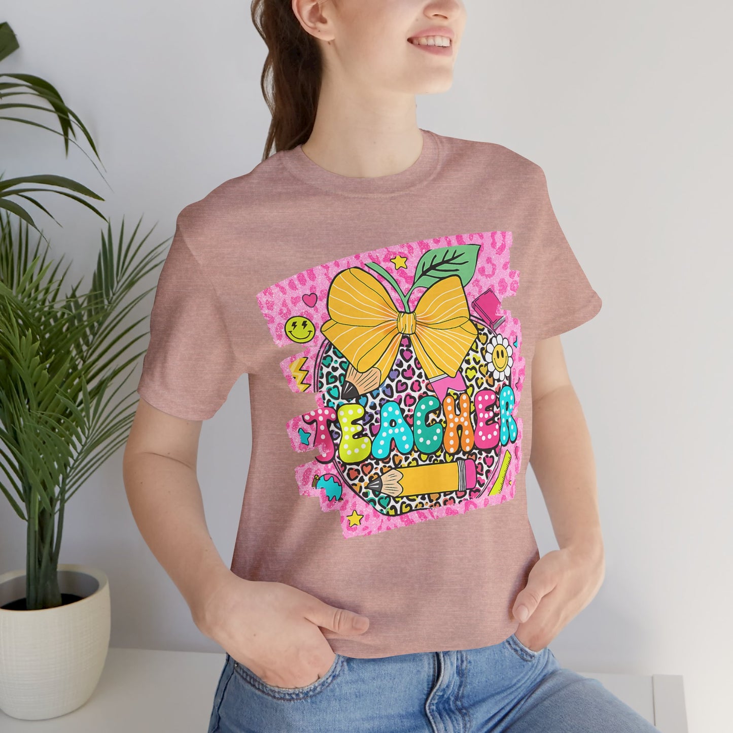 Funky Teacher Tshirt, Unisex, Bella Canvas, Back to school, apple, animal print