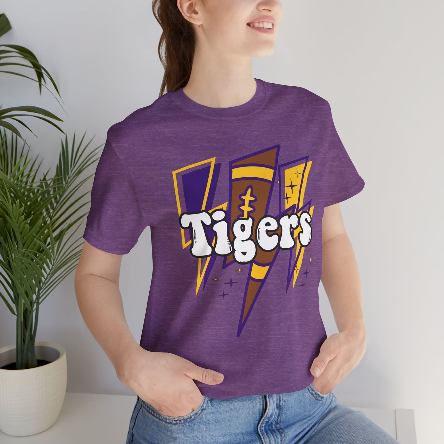 Tigers Football Tshirt, Lightning, Retro, LSU, Purple and Gold