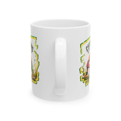 Green and Gold, Wrestling Design on a Ceramic Mug with Fun Design