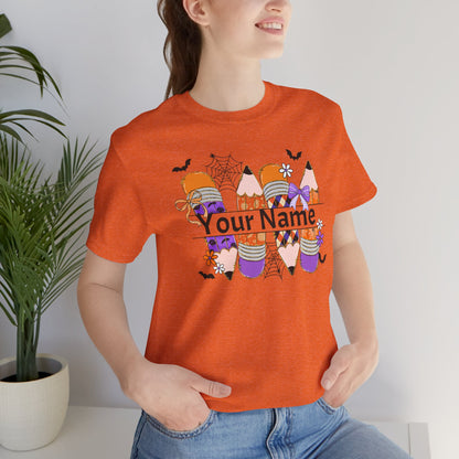 Personalized Halloween School Pencil with your name design, on a bella canvas shirt