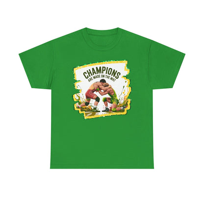 Green and Gold, Wrestling Heavy Cotton Tee, Unisex T-Shirt, Sports Fan Gear, Workout Shirt, Motivational Apparel