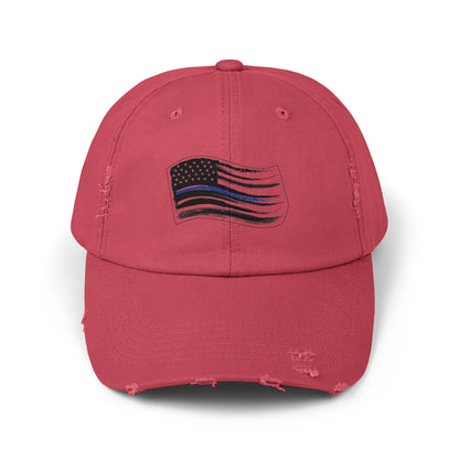 Thin Blue Line Flag, Unisex Distressed Cap, Funny Hat, Casual Gift, Everyday Wear, Cool Accessory, Adjustable Cap