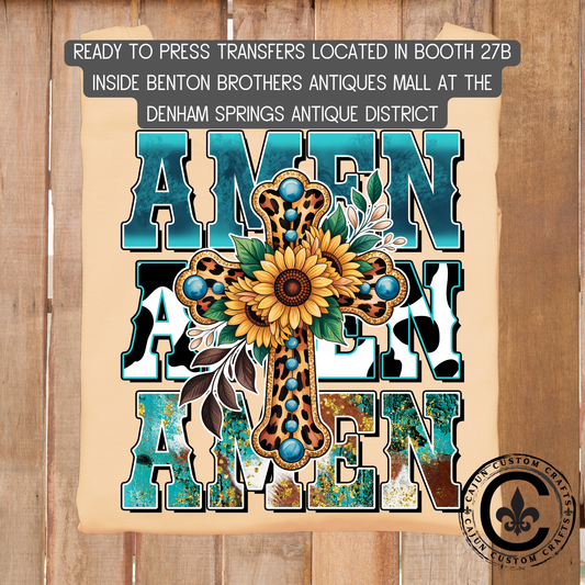 Amen with cross,  dtf transfer, tshirt, tumbler, jewelry