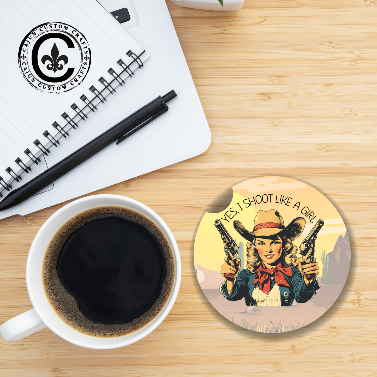 Yes, I shoot like a girl, Retro Car Coasters