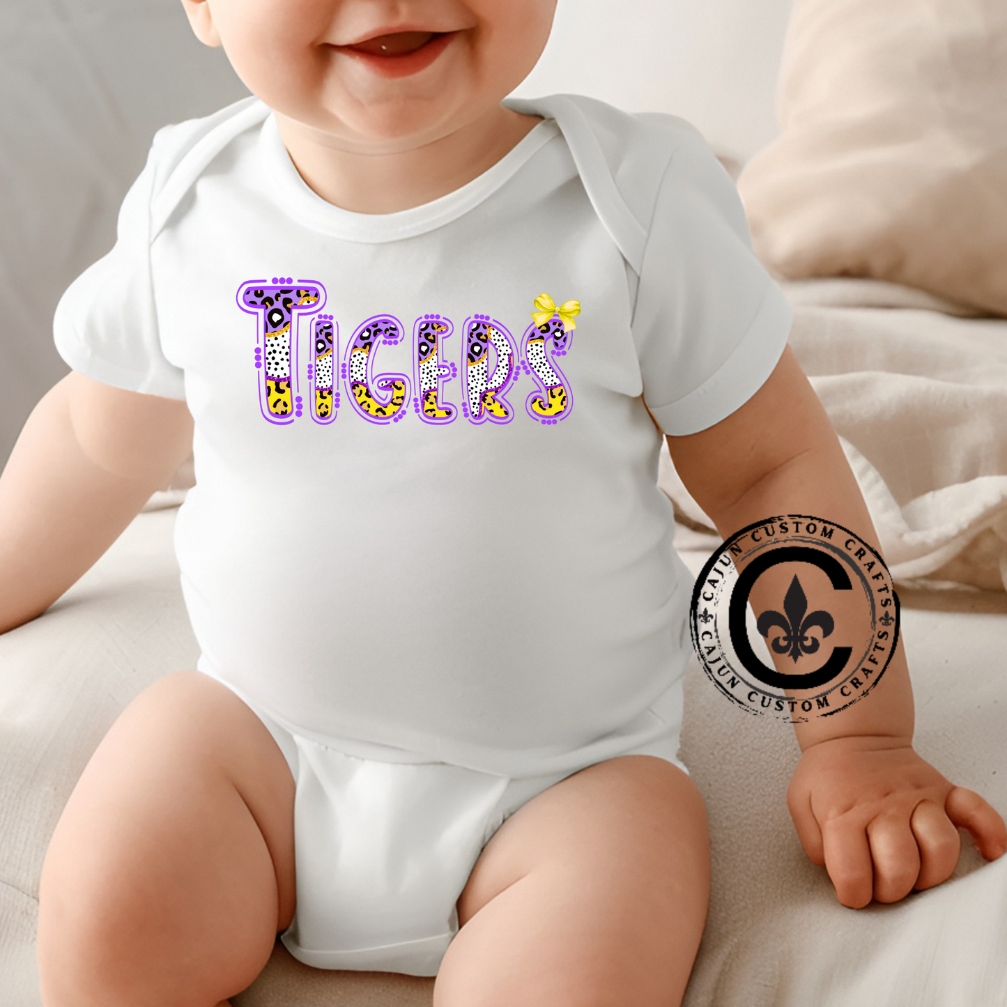 Tigers Purple and Gold, Cute Infant Bodysuit