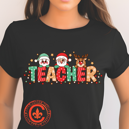 Teacher, Christmas Santa, Reindeer, Snowman design, Tshirt