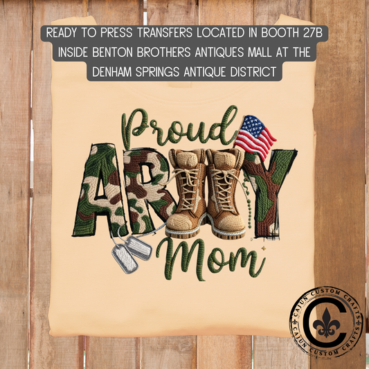Proud Army Mom, dtf transfer, tshirt, tumbler, jewelry